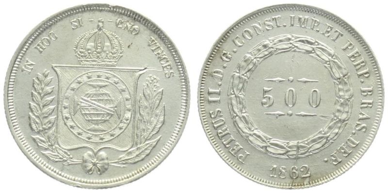 Brasilien 500 Reis 1862 Prachtstück